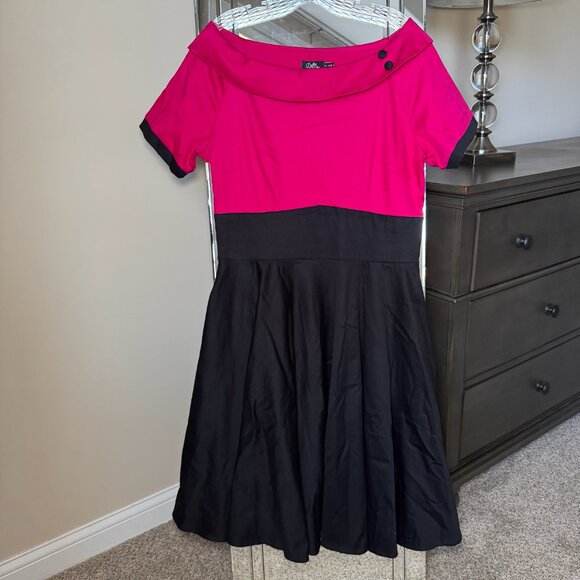Dolly & Dotty Darlene Retro 50s Swing Dress Hot Pink Black vintage retro 12 - Picture 4 of 12